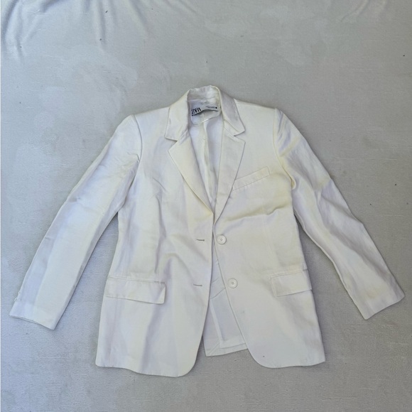 Zara NWOT Ivory Linen and Viscose Women’s Tailored Blazer Oversized size XS - Picture 7 of 16